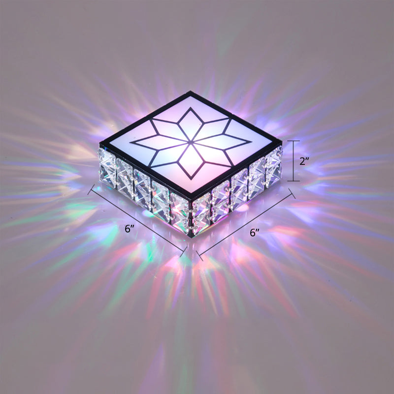 Beveled Crystal Square Flushmount Light Minimalist Clear LED Flush Ceiling Light Fixture for Foyer