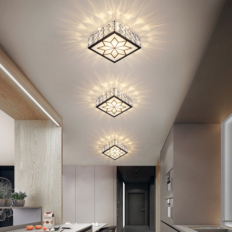 Beveled Crystal Square Flushmount Light Minimalist Clear LED Flush Ceiling Light Fixture for Foyer