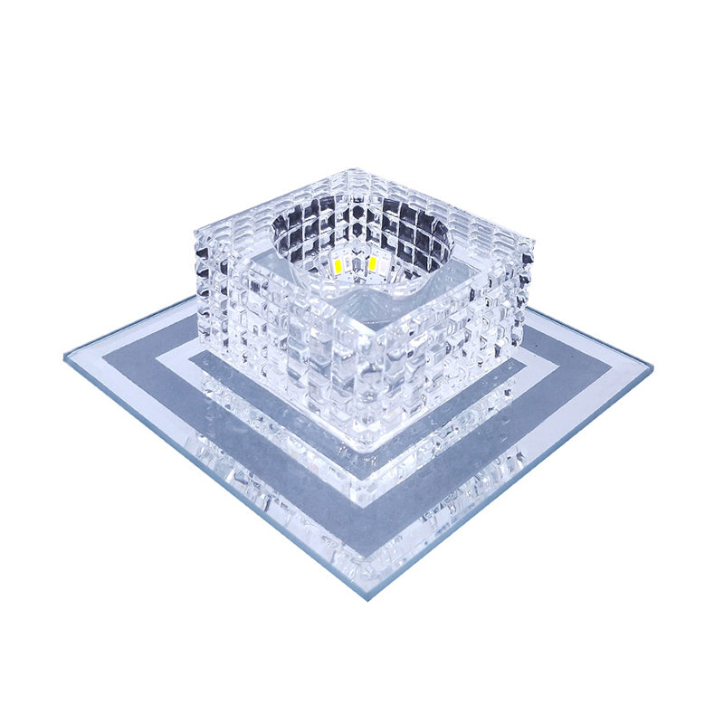 Square Corridor LED Ceiling Light Lattice-Cut K9 Crystal Modern Flush Mounted Lamp in Clear