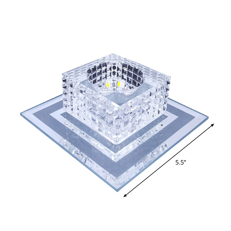 Quadratisch Korridor LED Deckenleuchte Lichtgitter-Schnitt K9 Kristall Moderne Unterputzlampe in Klarglas