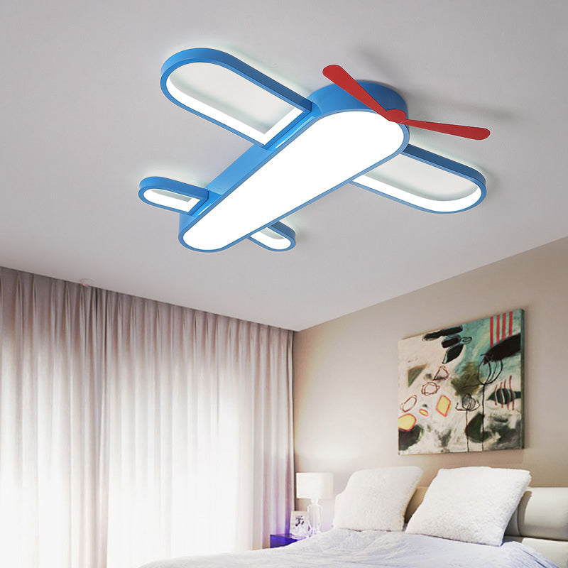 Blue Aircraft LED Flush Mount Lighting Cartoon Metal Flushmount Massimale Lampada per Bedroom