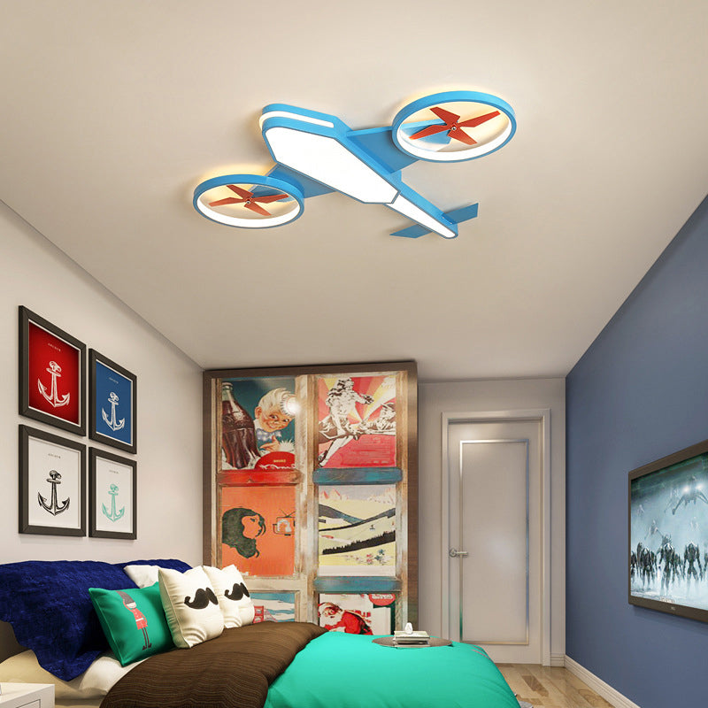 Kids Room Flush-Mount Light Creative Cartoon LED Ceiling Lighting with Airplane Acrylic Shade