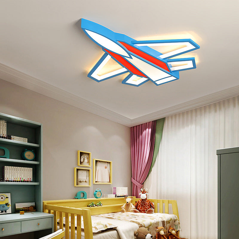Sky Blue-Red Aircraft Ceiling Mount Lamp Creative LED Acrylique Flush Light for Child Room