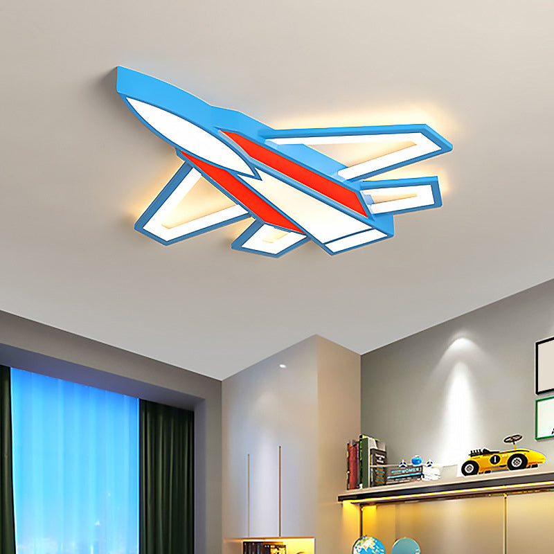 Sky Blue-Red Aircraft Ceiling Mount Lamp Creative LED Acrylic Flush Light for Child Room
