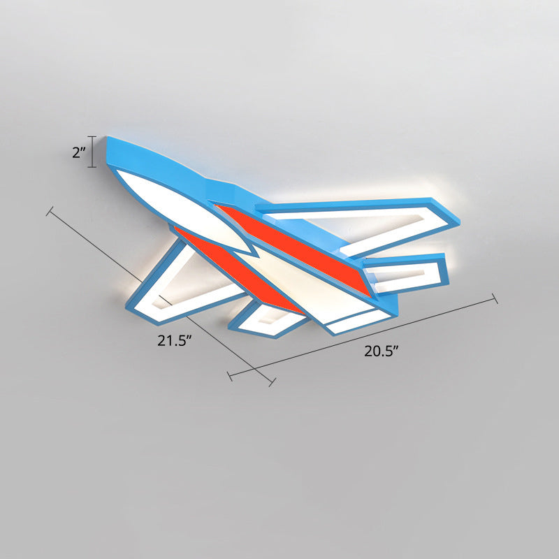 Sky Blue-Red Aircraft Ceiling Mount Lamp Creative LED Acrylique Flush Light for Child Room