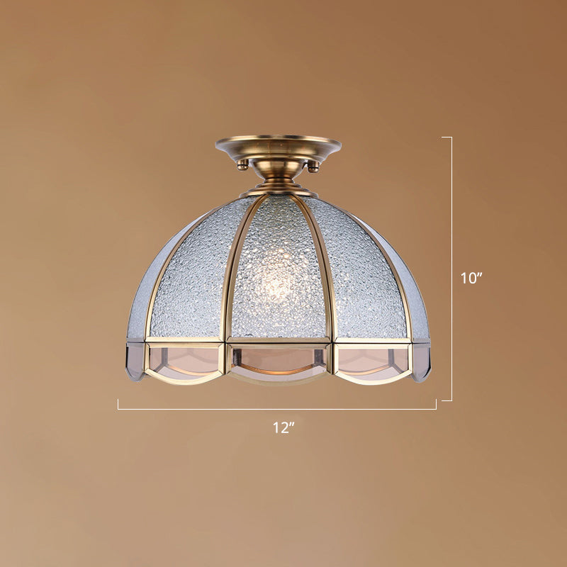 Hemisperische foyer plafondarmatuur traditioneel louche glas 1-licht semi-spoellicht met geschulpte rand