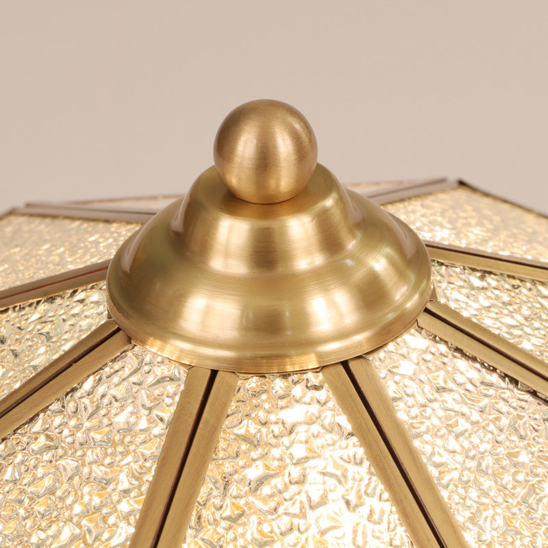 3 Lights Flush Mounted Fixture Traditional Foyer Ceiling Light with Octagon Glass Shade in Gold