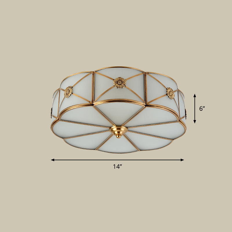 Blume Wohnzimmer Flush-Mount Licht Antike weiße Glas Messing Deckenleuchte mit X-Brace