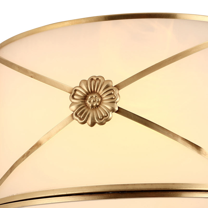 Blume Wohnzimmer Flush-Mount Licht Antike weiße Glas Messing Deckenleuchte mit X-Brace