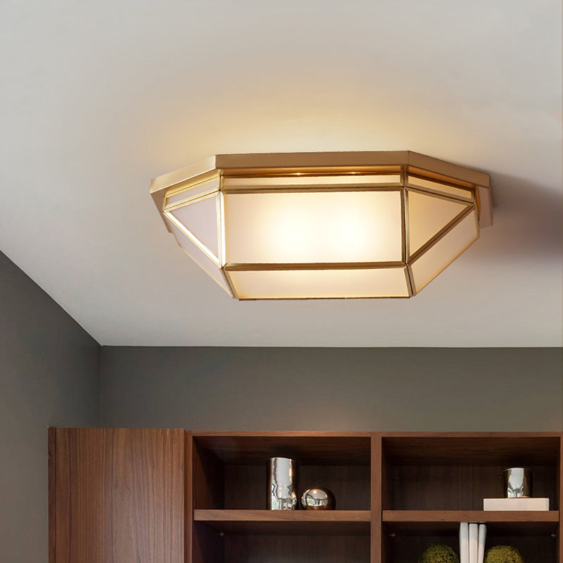 Glass Geometric Ceiling Mount Lamp Simplicity 2-Light Balcony Flush Mount Fixture in Brass