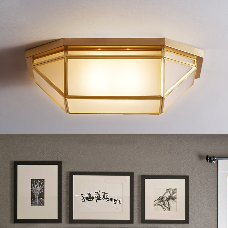 Glass Geometric Ceiling Mount Lamp Simplicity 2-Light Balcony Flush Mount Fixture in Brass