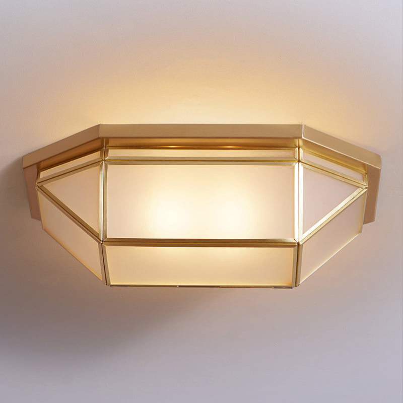 Glass Geometric Ceiling Mount Lamp Simplicity 2-Light Balcony Flush Mount Fixture in Brass