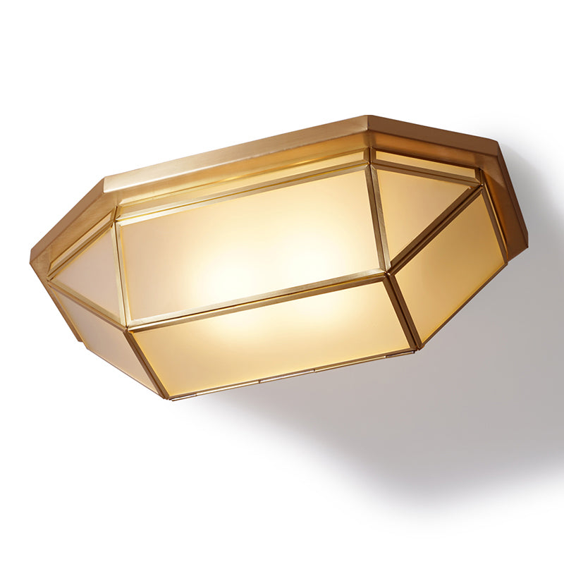 Glass Geometric Ceiling Mount Lamp Simplicity 2-Light Balcony Flush Mount Fixture in Brass