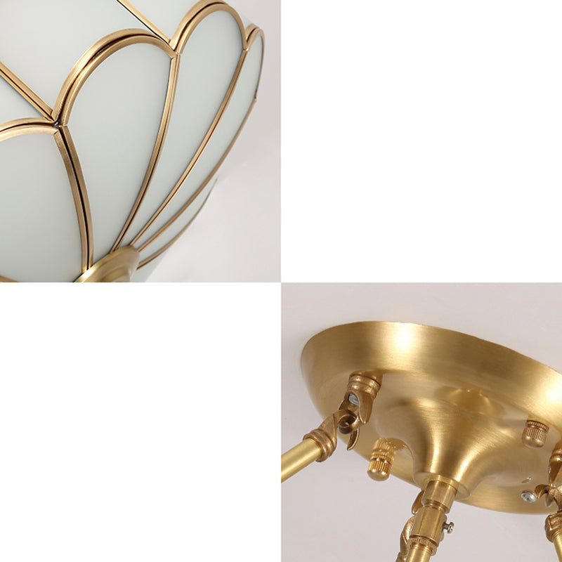 White Glass Ceiling Flush Light Traditional Gold Chrysanthemum Bedroom Flush Mount Fixture