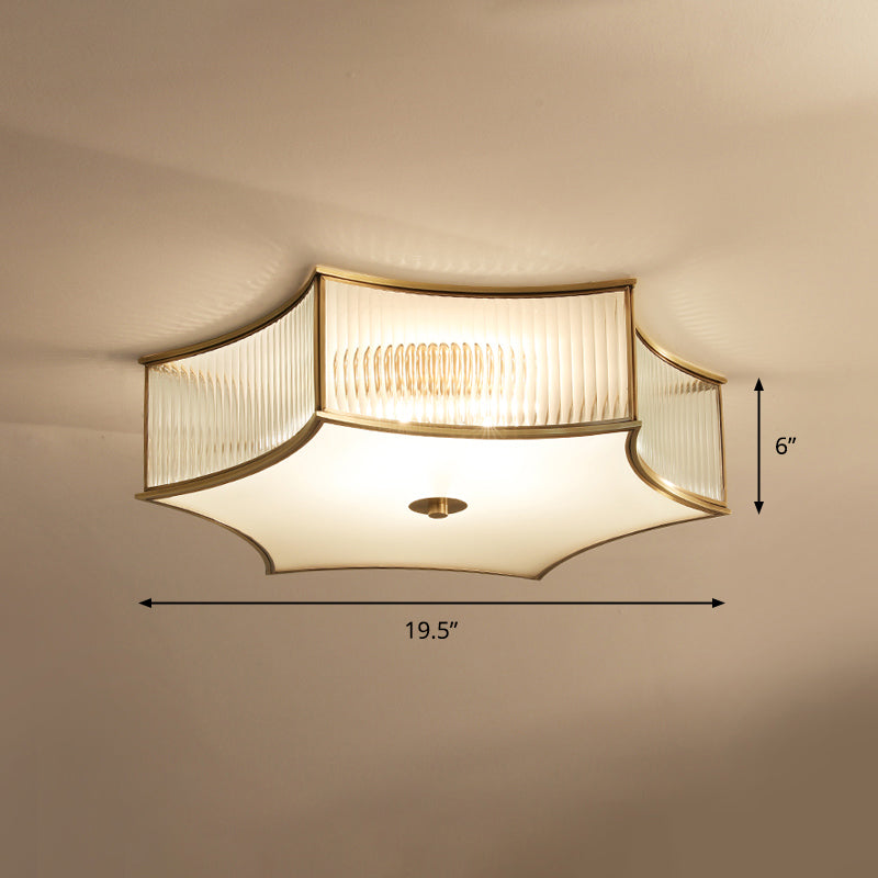 Or Hexagramme Flushmount Ceiling Lamp Simplicité Effacer Rib Verre Bédouer Légère