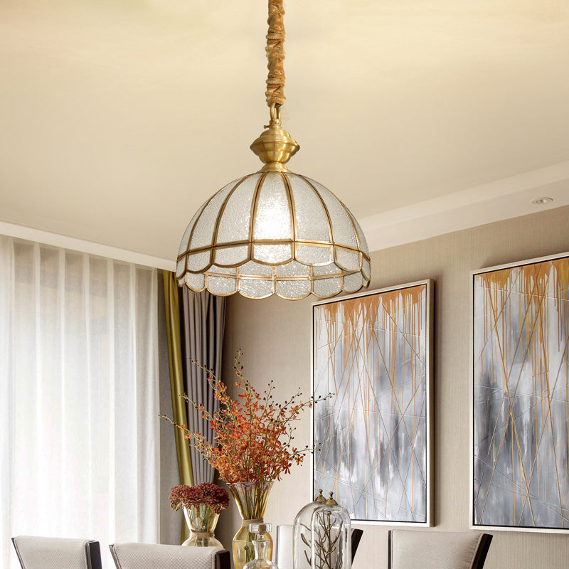 Luce a sospensione in oro anticato tradizionale a ciondolo a cupola in vetro d'acqua tradizionale