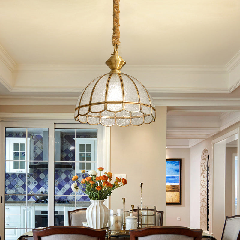 Luce a sospensione in oro anticato tradizionale a ciondolo a cupola in vetro d'acqua tradizionale