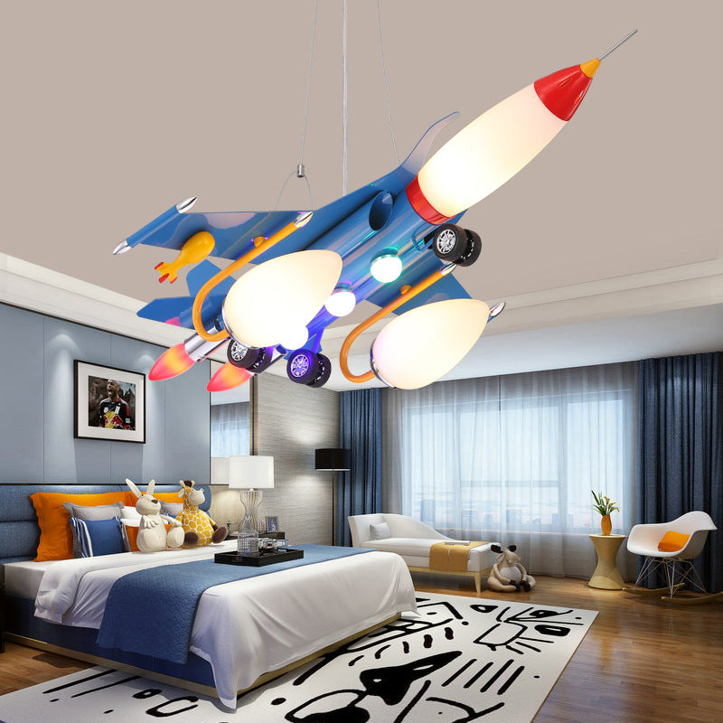 Rocket Aircraft Kids Room Pending Lighting ACRYLIC CREATIN CREARE PLAFIER CHANDELIER EN BLEU