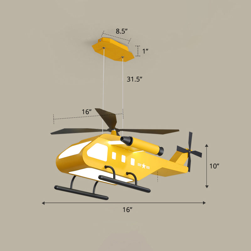 Helicopter LED Suspension Light Fixture Kids Style Metal Bedroom Chandelier Lamp