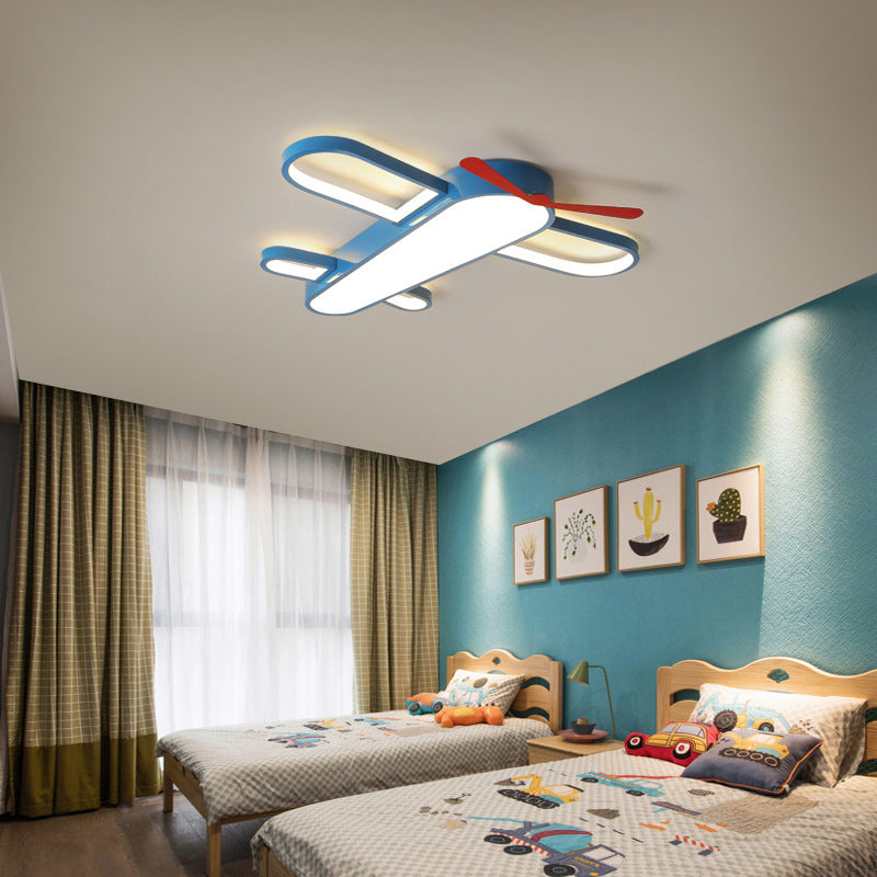 Plafonnier LED en forme d'avion, style enfant, plafonnier en acrylique pour chambre à coucher, bleu
