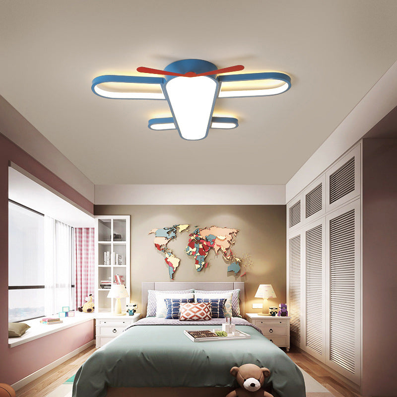 Plafonnier LED en forme d'avion, style enfant, plafonnier en acrylique pour chambre à coucher, bleu