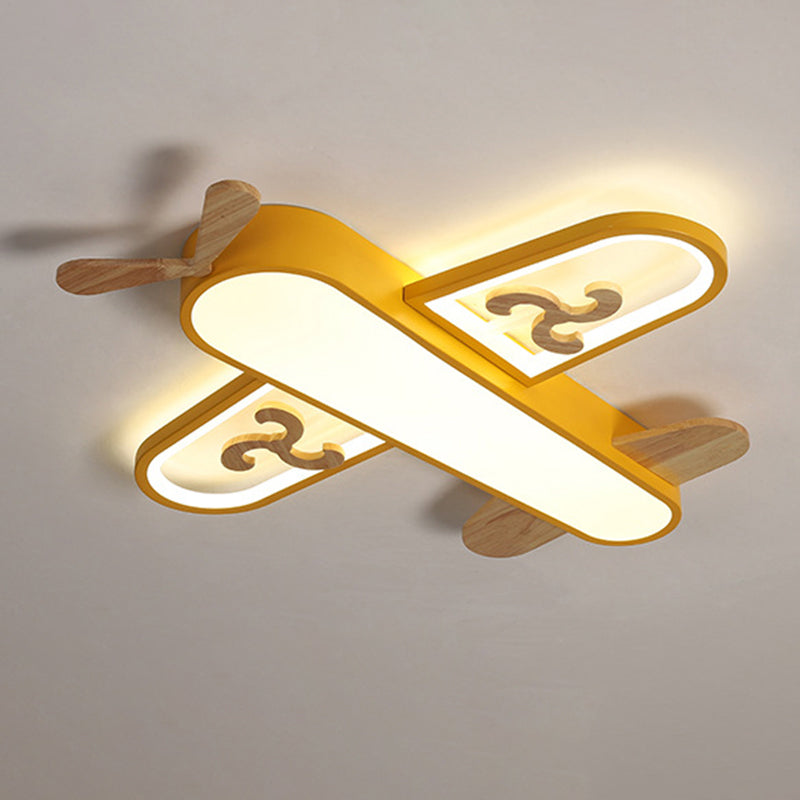 Plane Flush Ceiling Light Childrens Metal LED Flushmount Light with Wood Decoration for Bedroom