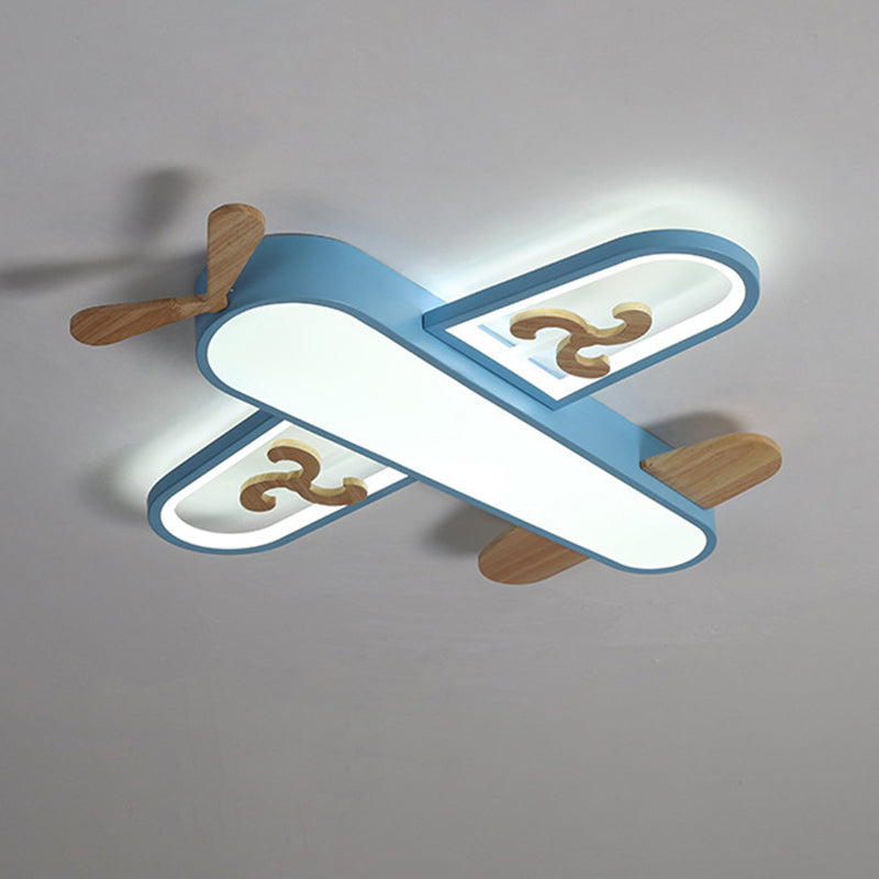 Plane Flush Ceiling Light Childrens Metal LED Flushmount Light with Wood Decoration for Bedroom