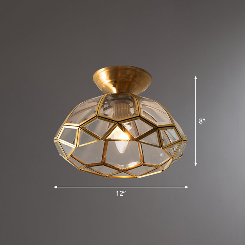 Traditionelle Schalenform Deckenbehandlung 1 Licht durch klare Glas Halbmontage Beleuchtung in Messing