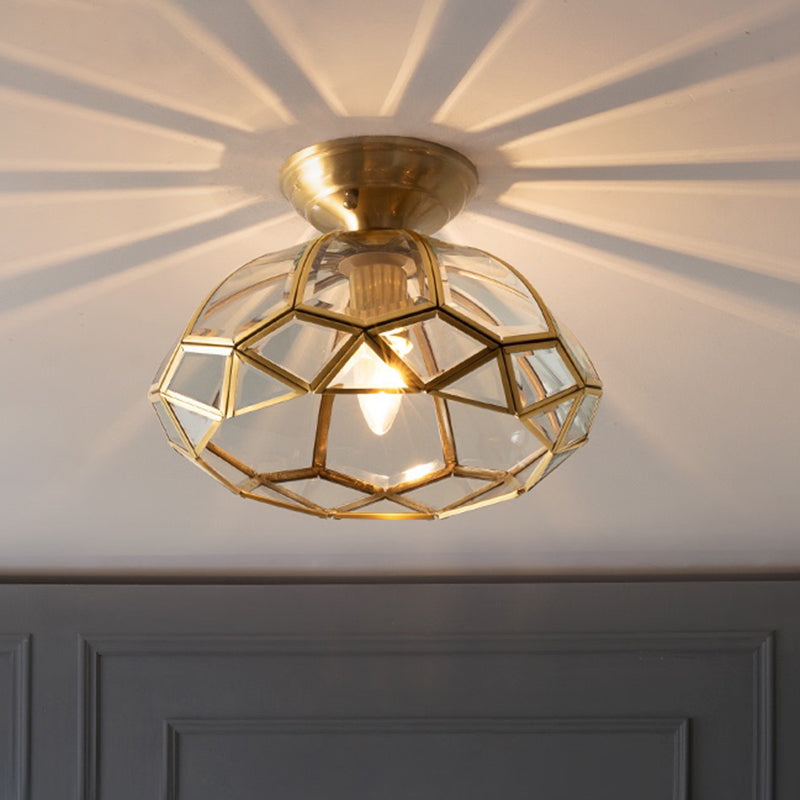 Traditionelle Schalenform Deckenbehandlung 1 Licht durch klare Glas Halbmontage Beleuchtung in Messing