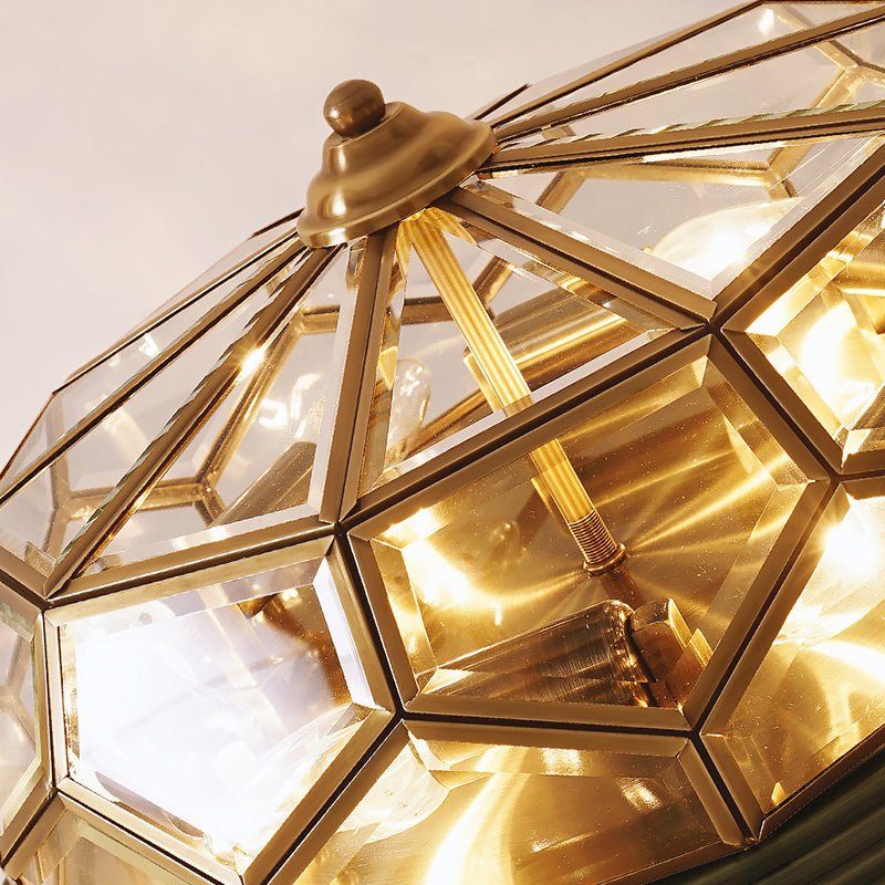 Lámpara de techo empotrada redonda de cristal transparente, antigua, para dormitorio, en negro y latón