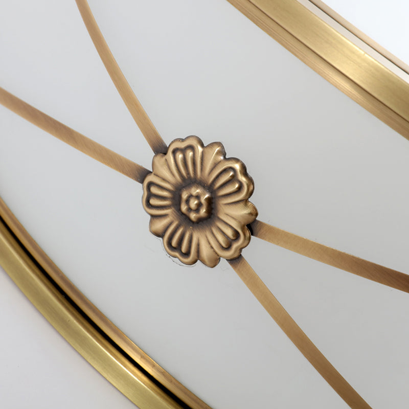 Trommelförmige Unterputzleuchte, minimalistische Deckenleuchte aus Messing und weißem Glas für Schlafzimmer