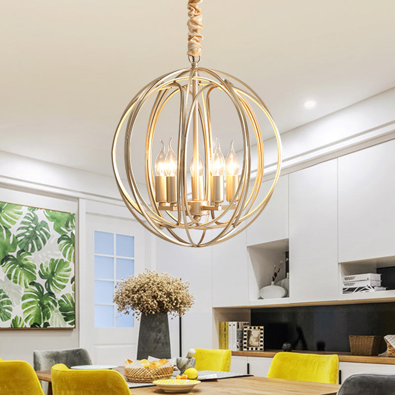 5 Lights Interlocking Rings Pendant Chandelier Colonial Style Gold Metal Hanging Light