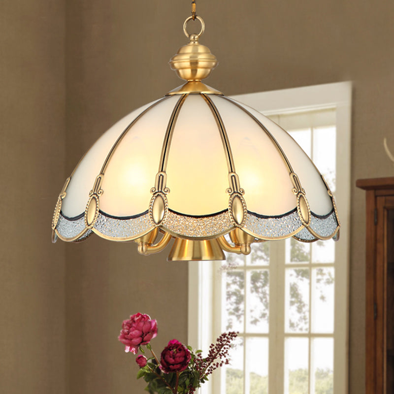 Umbrella Shaped Dining Room Pendant Lamp Antique Opal Glass Gold Chandelier Light Fixture
