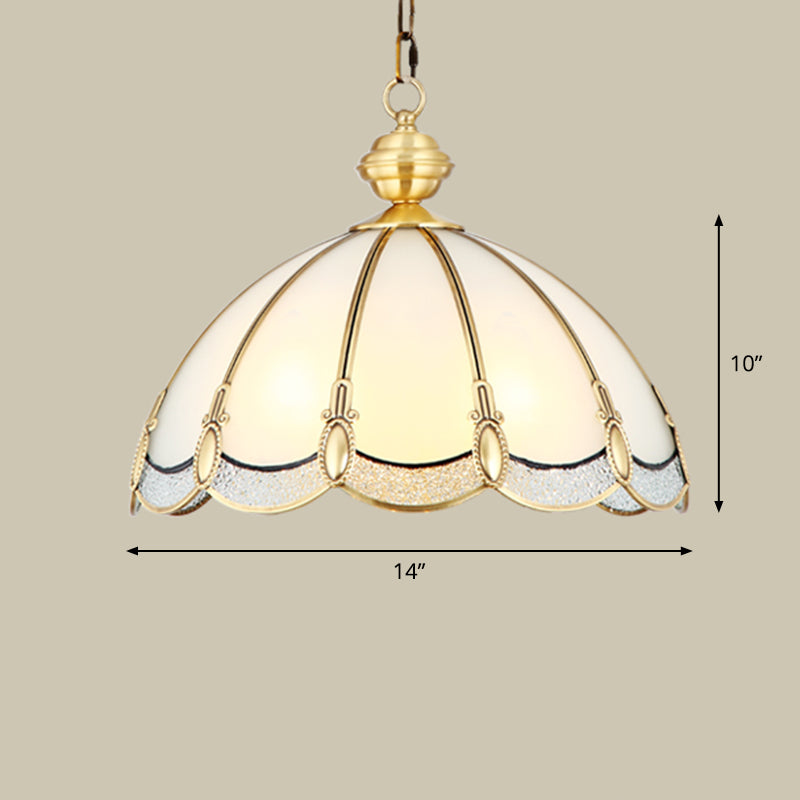 Umbrella Shaped Dining Room Pendant Lamp Antique Opal Glass Gold Chandelier Light Fixture