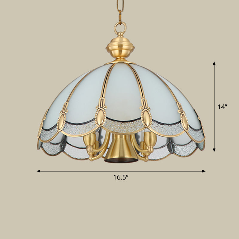 Umbrella Shaped Dining Room Pendant Lamp Antique Opal Glass Gold Chandelier Light Fixture