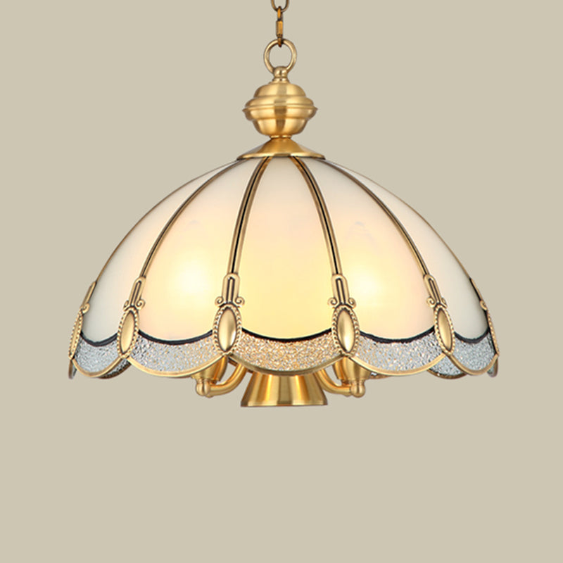 Umbrella Shaped Dining Room Pendant Lamp Antique Opal Glass Gold Chandelier Light Fixture
