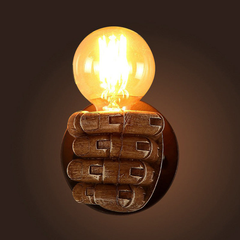 Brown Fist Wall Lamp Loft Style Single-Bulb Resin Sconce Light Fixture for Living Room