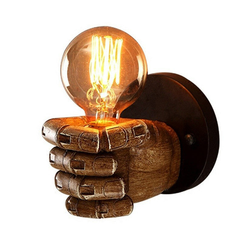 Brown Fist Wall Lamp Loft Style Single-Bulb Resin Sconce Light Fixture for Living Room