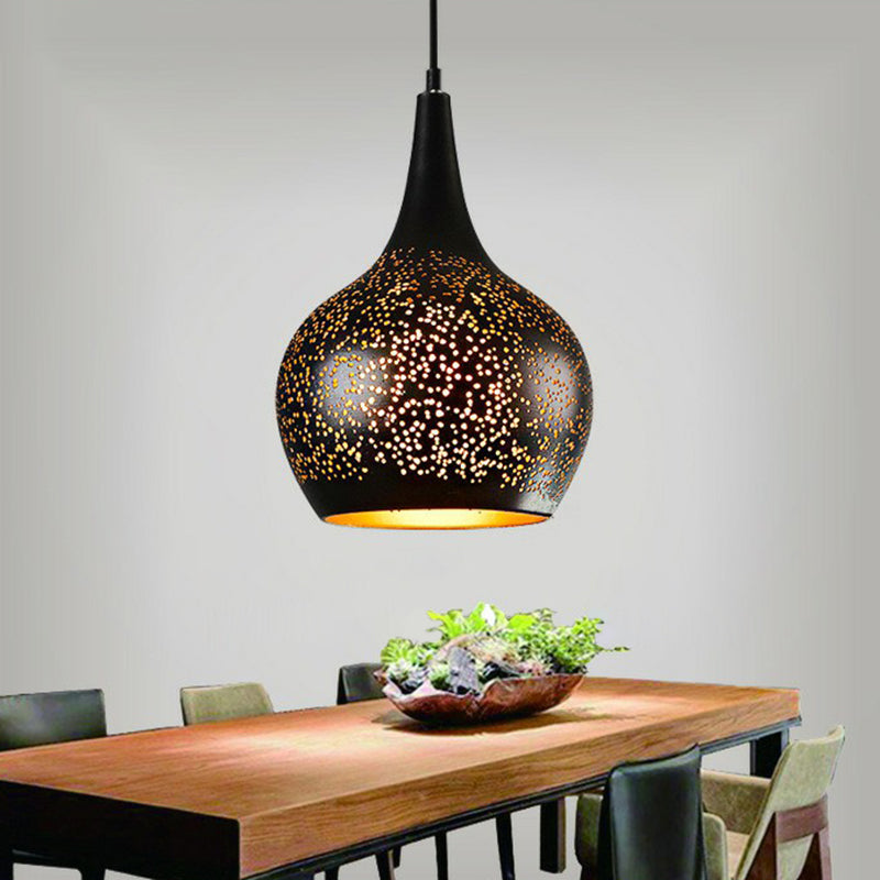 Circle Cutouts Restaurant Pendant Light Metal 1 Head Industrial Pendulum Light in Black