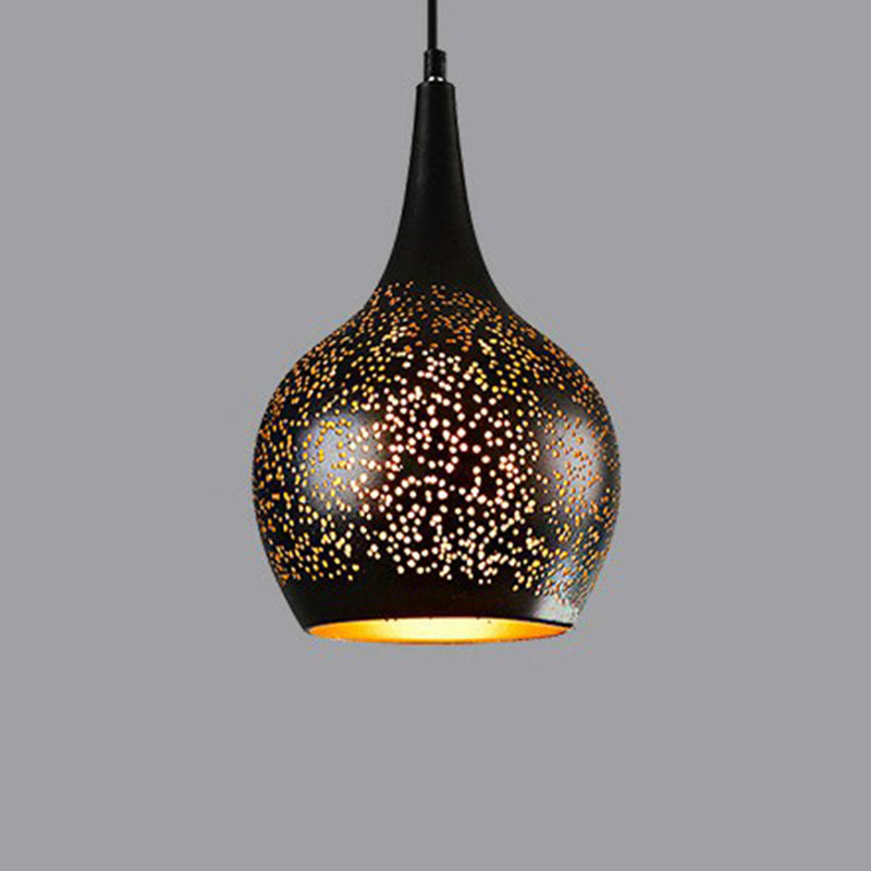 Circle Cutouts Restaurant Pendant Light Metal 1 Head Industrial Pendulum Light in Black