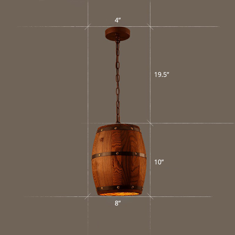 Wooden Wine Barrel Pendant Light Fixture Rustic 1-Light Brown Suspension Lighting for Bistro