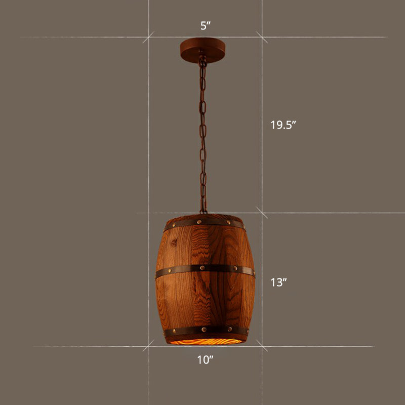 Wooden Wine Barrel Pendant Light Fixture Rustic 1-Light Brown Suspension Lighting for Bistro