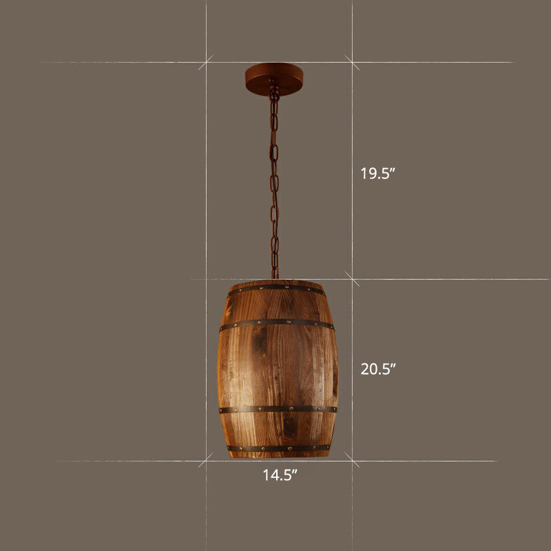 Wooden Wine Barrel Pendant Light Fixture Rustic 1-Light Brown Suspension Lighting for Bistro