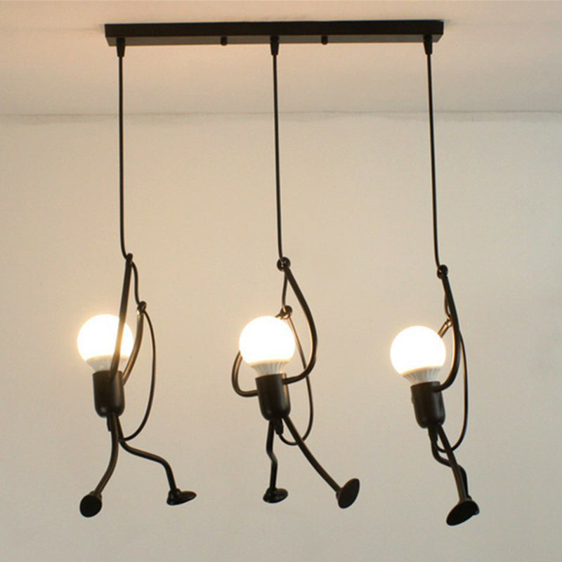 Black Stick Figure Multi Ceiling Light Decorative 3-Bulb Metal Hanging Light Fixture