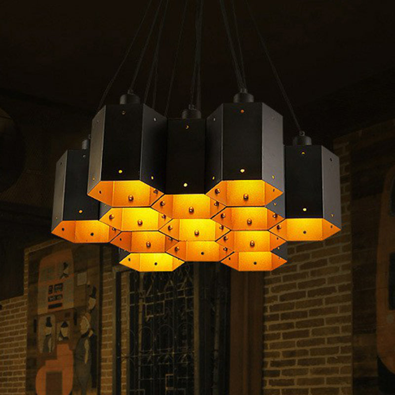 Honeycomb Bistro Multi-Light Pendant Industrial Metal Black Suspension Lighting Fixture