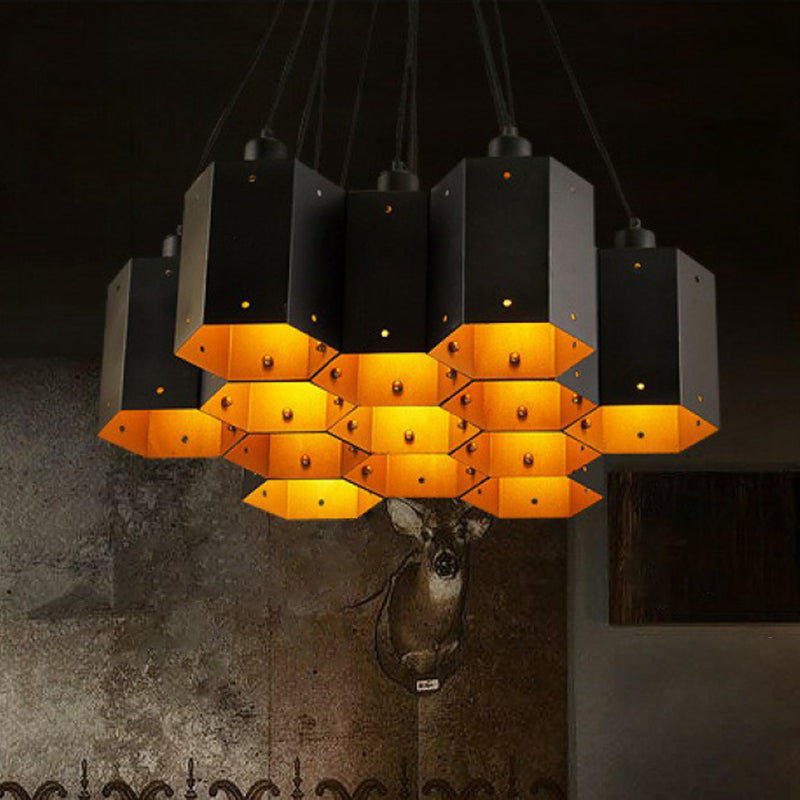 Honeycomb Bistro Multi-Light Pendant Industrial Metal Black Suspension Lighting Fixture