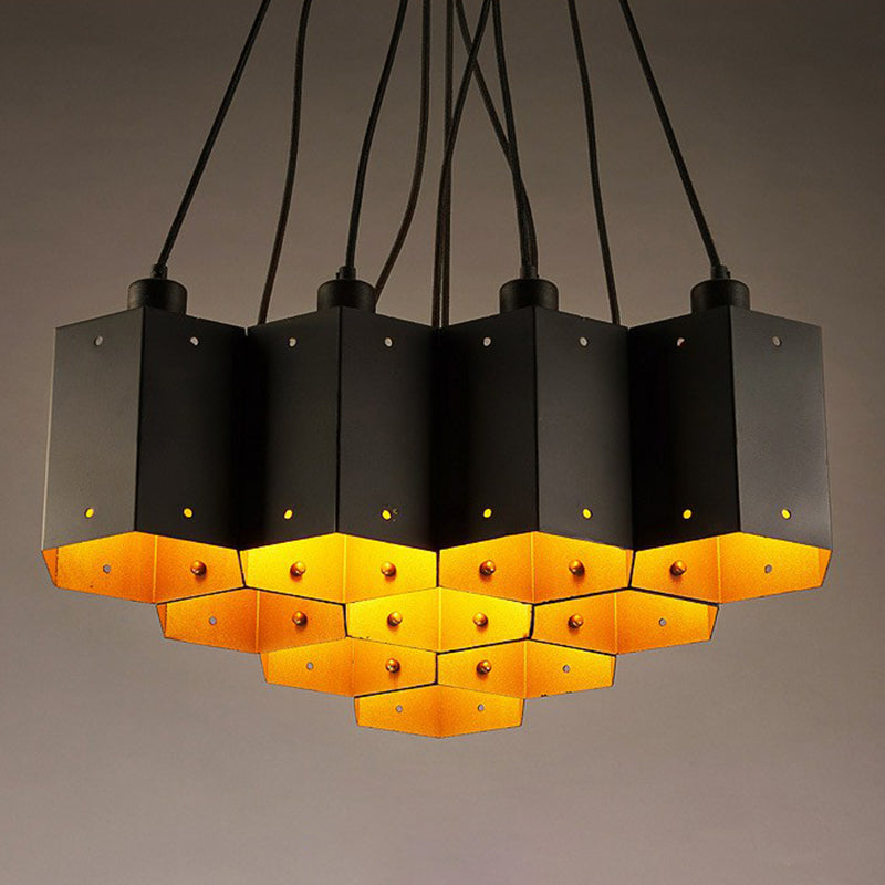 Honeycomb Bistro Multi-Light Pendant Industrial Metal Black Suspension Lighting Fixture