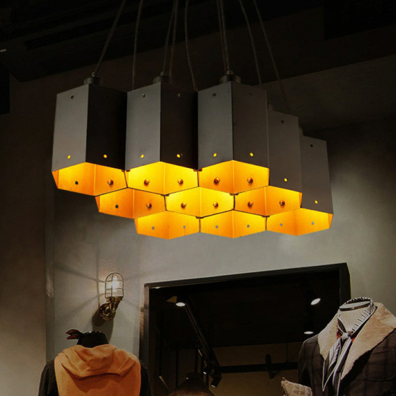 Honeycomb Bistro Multi-Light Pendant Industrial Metal Black Suspension Lighting Fixture