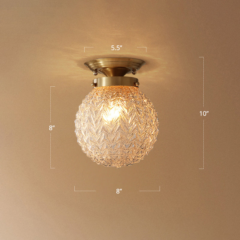 Geschnitzte Glas Kugel Flush Mount Farm Style 1 Kopf Foyer Deckenleuchte in Messing