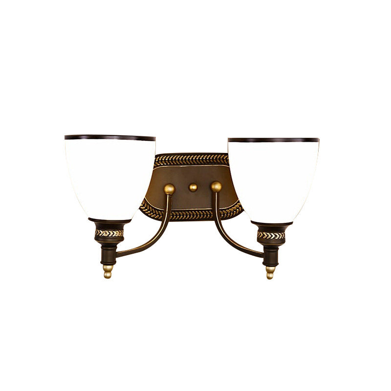 Vintage Bell Shaped Wall Light 2 Heads Opaline Glass Sconce Lighting in Brown for Corridor